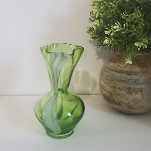Vintage Green Glass Art Vase